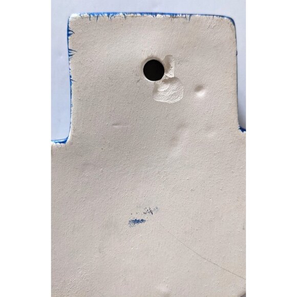 Vintage Folk Art Pottery Cross Blue Hand Made Hand Painted Wall Hanging 9"* 6.5" - Picture 4 of 4